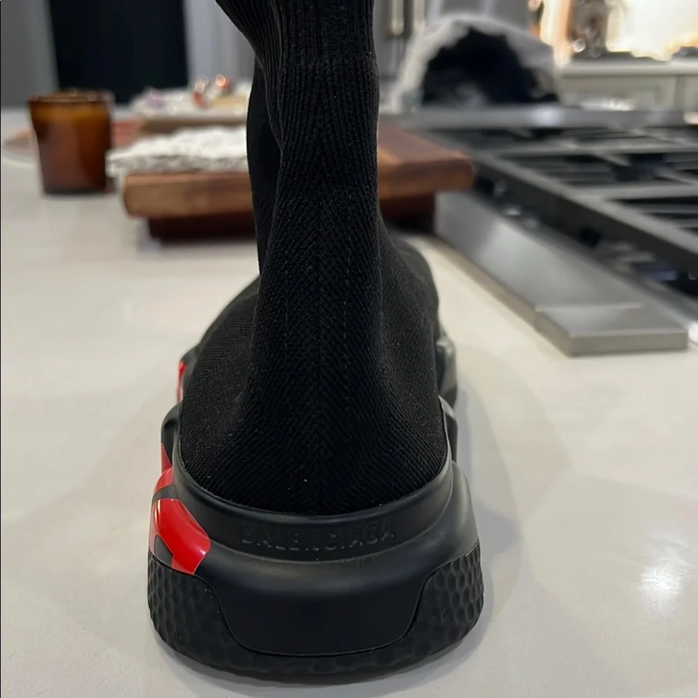 Balenciaga Black Sock Sneakers with Red Sole - Picture 7 of 11